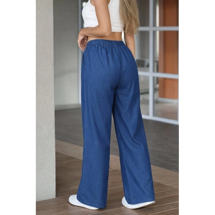Kadın Yüksek Bel Lastikli Bağcıklı Kot Pantolon
