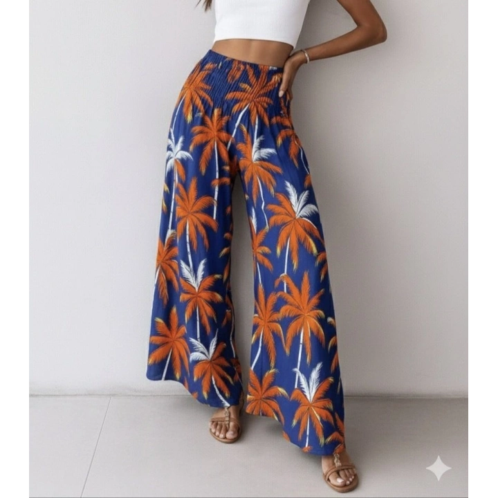 Kadın Yüksek Bel Lastikli Desenli Süprem Pantolon