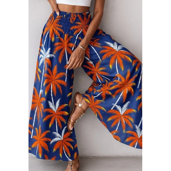 Kadın Yüksek Bel Lastikli Desenli Süprem Pantolon