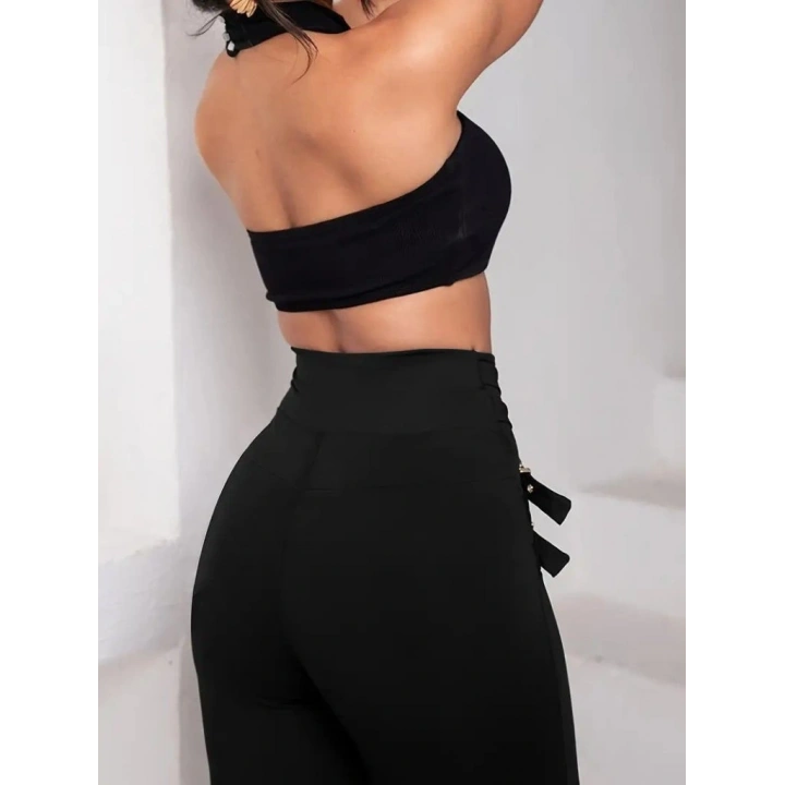 Kadın Yüksek Bel önden çapraz Kuş Göz Detaylı Dalgıç Tayt