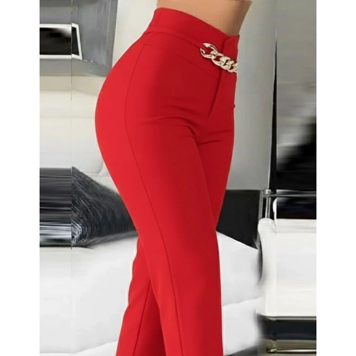 Kadın Yüksek Bel önden Zincir Detaylı Ithal Krep Pantolon