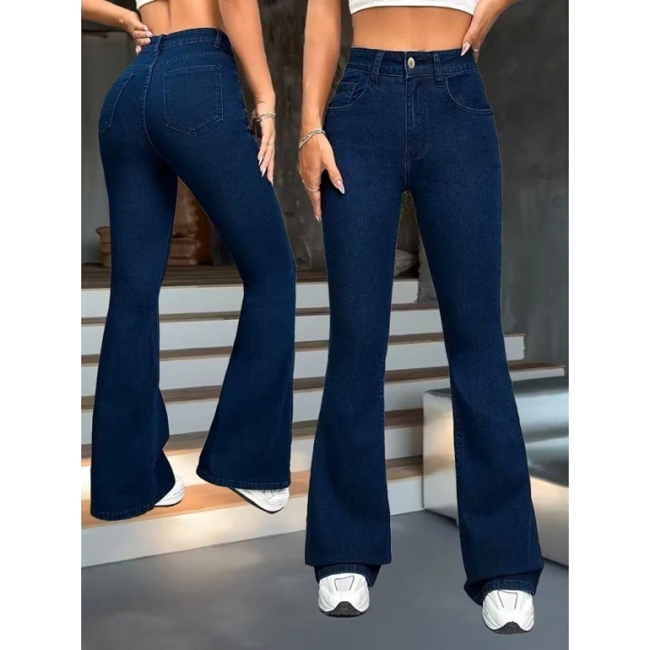 Kadın Yüksek Bel Paçaya Doğru Geniş Kot Pantolon