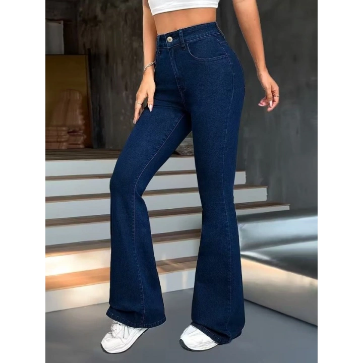 Kadın Yüksek Bel Paçaya Doğru Geniş Kot Pantolon