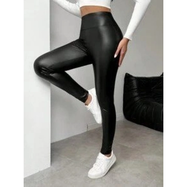 Kadın Yüksek Bel şardonlu Parlak Deri Tayt