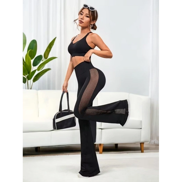 Kadın Yüksek Bel Yandan File Görünümlü Dalgıç Tayt