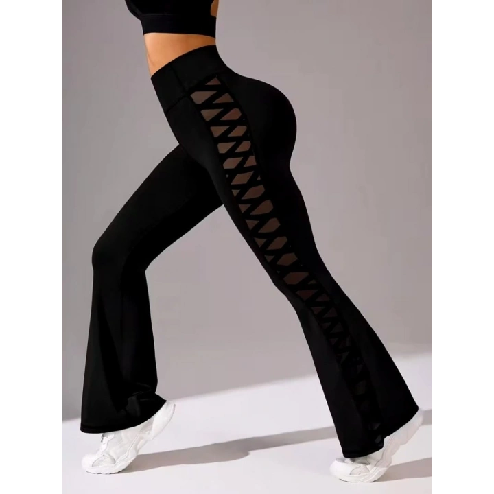 Kadın Yüksek Bel Yanları çapraz Tül Detaylı Dalgıç Tayt