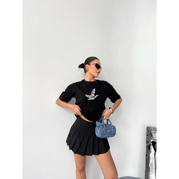 Kısa Kol Baskılı T-shirt - Siyah