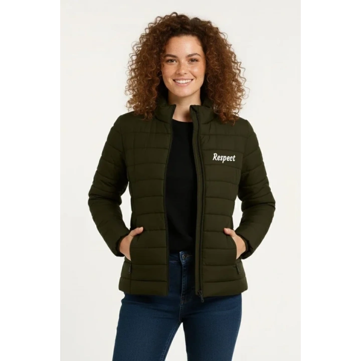 Mikro Su İtici Kapitone Baskılı Astarlı Fermuarlı Bomber Mont - Haki