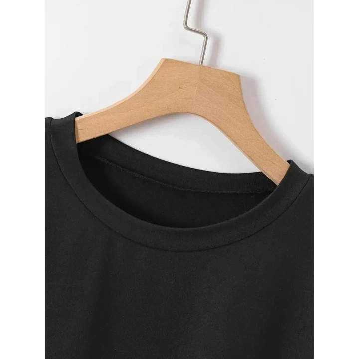 New York Baskılı Oversize Bisiklet Yaka T-shirt - Siyah