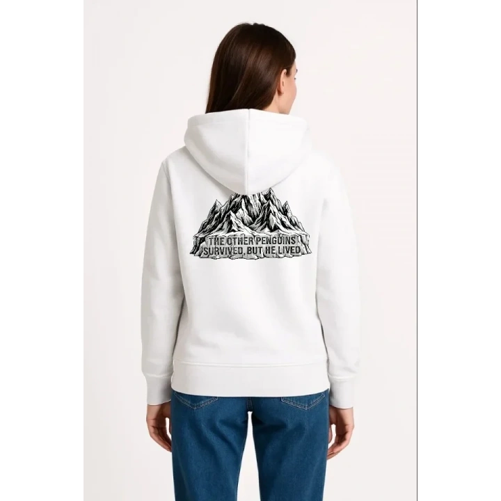Nihilist Penguen Temalı Oversize Kapüşonlu Sweatshirt - Beyaz