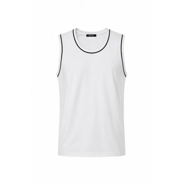Ön Unisex Pamuklu Bisiklet Yaka Kolsuz Atlet Kontrast Biyeli Regular Fit - Beyaz