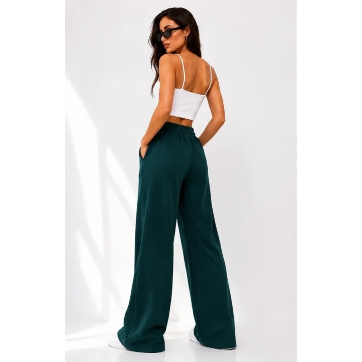 Osy Modal Yumuşak Dokulu Cima Dikişli Nakışlı Cepli Oversize Bol Paça Eşofman Altı - Yeşil
