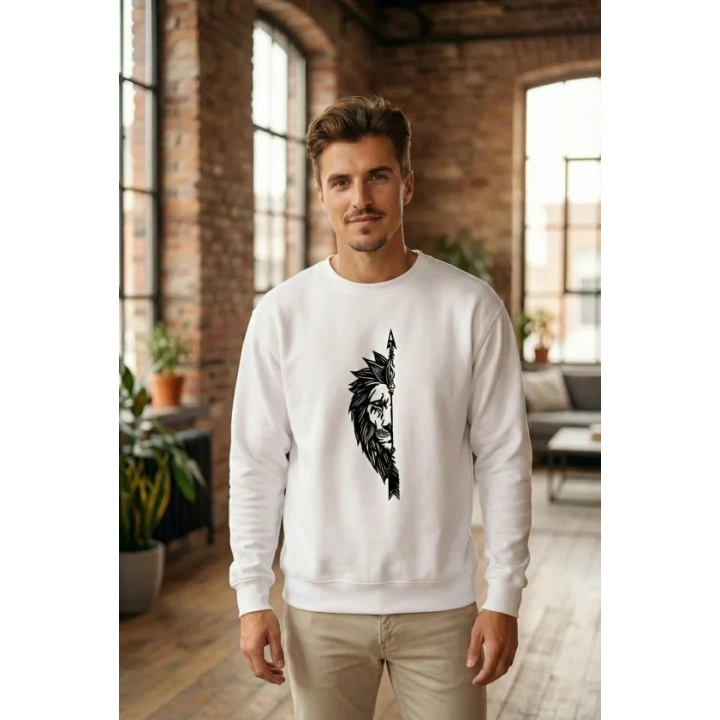 Oversize Bisiklet Yaka Sevgililer Günü Baskılı Sweatshirt - Beyaz