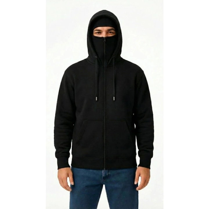 Samuray Ninja Çift Kapüşonlu ZIP Fermuarlı Kanguru Cepli Tam Fermuarlı Hoodie Sweatshirt - Siyah