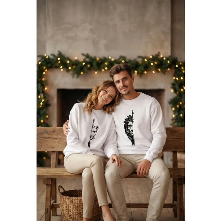 Sevgililer Günü Baskılı Oversize Bisiklet Yaka Sweatshirt - Beyaz