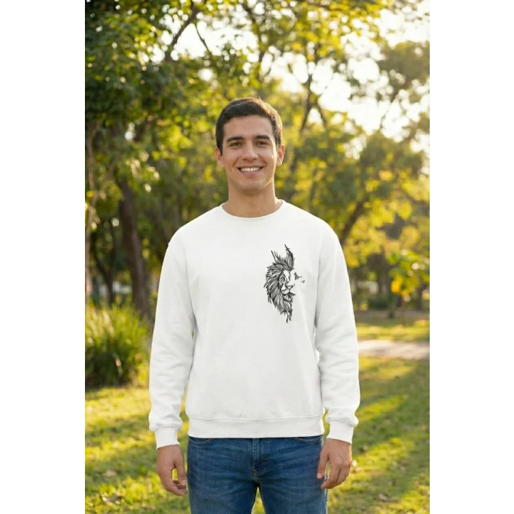 Sevgililer Günü Özel Bisiklet Yaka Baskılı Oversize Sweatshirt - Beyaz