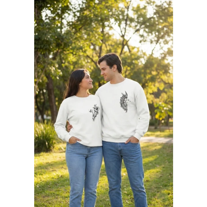 Sevgililer Günü Özel Bisiklet Yaka Baskılı Oversize Sweatshirt - Beyaz