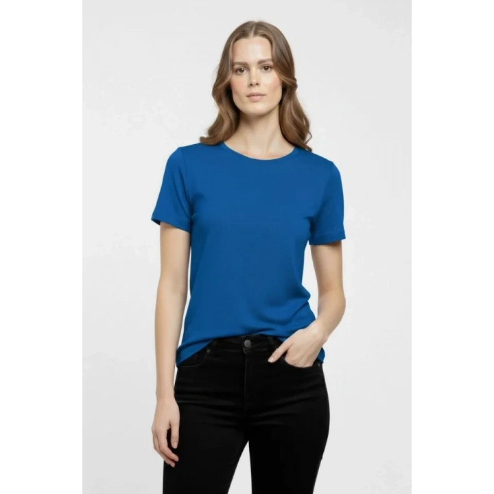T-Shirt Bisiklet Yaka Slim Fit Likralı Tişört Günlük Basic Body - İndigo