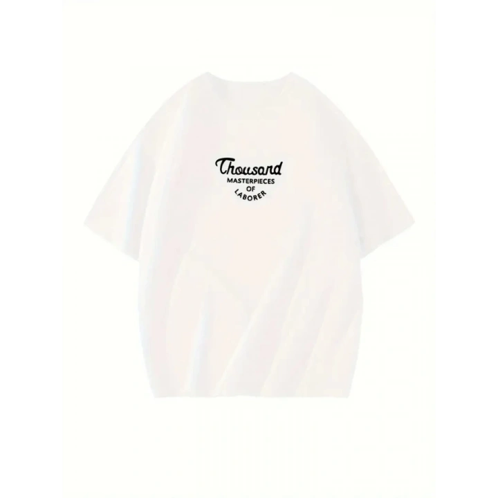 Thousand Baskılı Oversize Bisiklet Yaka T-shirt - Beyaz