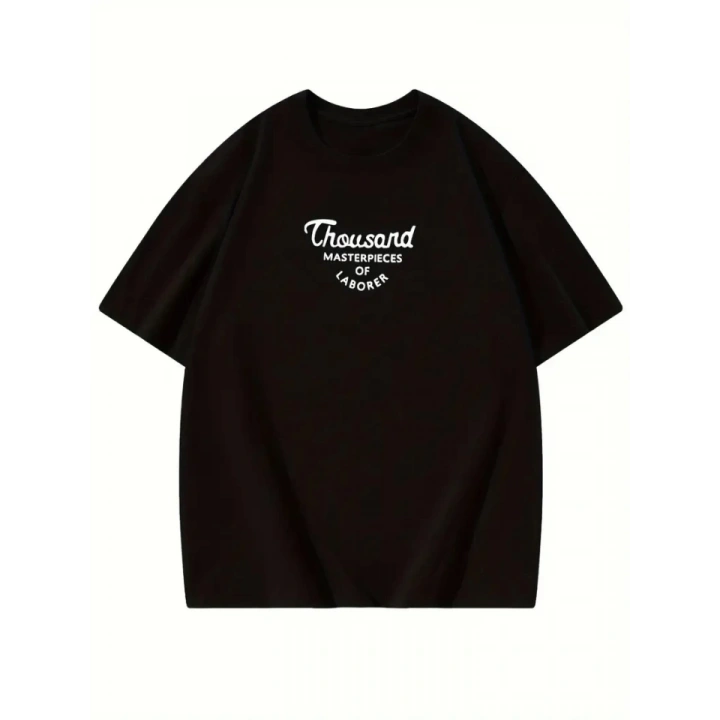 Thousand Baskılı Oversize Bisiklet Yaka T-shirt - Siyah