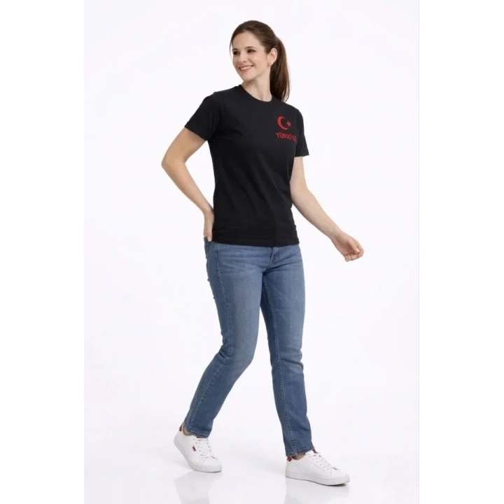 TÜRKİYE Ay Yıldız Baskılı Taraftar Forma T-Shirt - Siyah