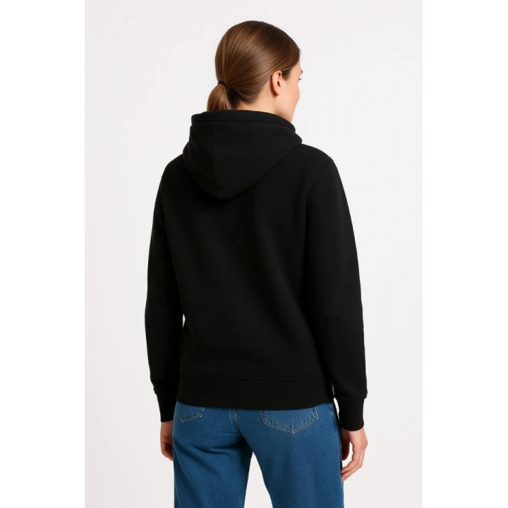 Üç İplik Kapüşonlu Kanguru Çepli SweatShirt Hoodie - Siyah