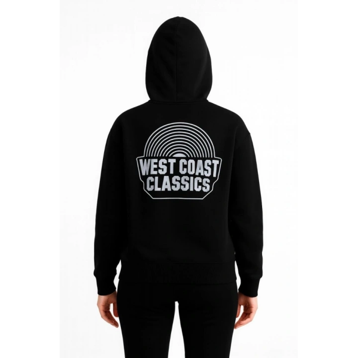 Üç İplik Kapüşonlu Ön Ve Arka Baskılı SweatShirt Hoodie - Siyah