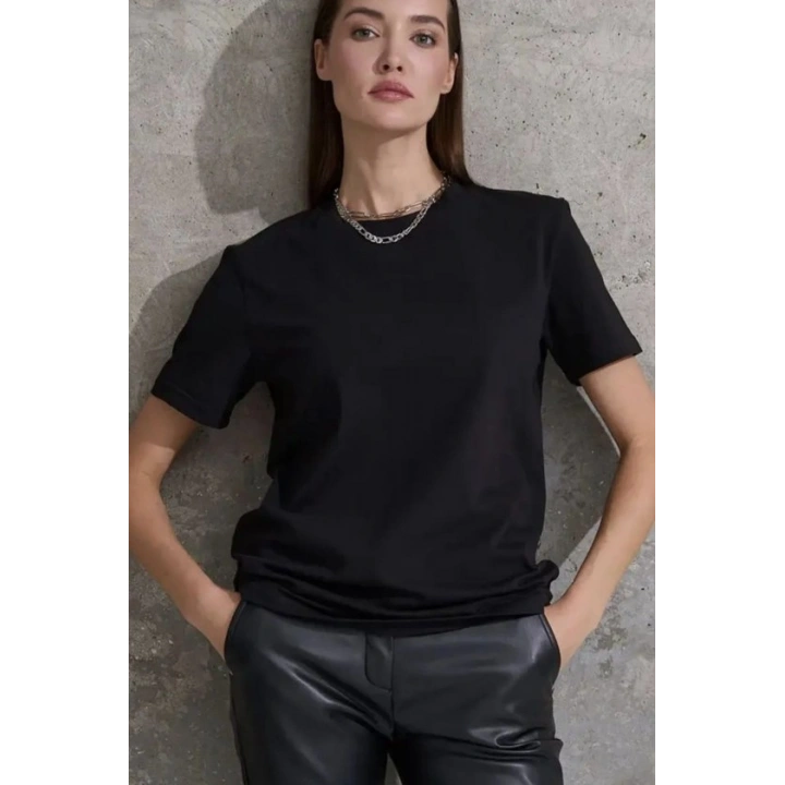 Unisex Kısa Kollu Bisiklet Yaka Basic Viskon Bluz