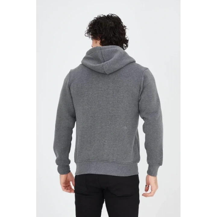 Unisex Tam Fermuarlı Kapşonlu  SweatShirt - Füme