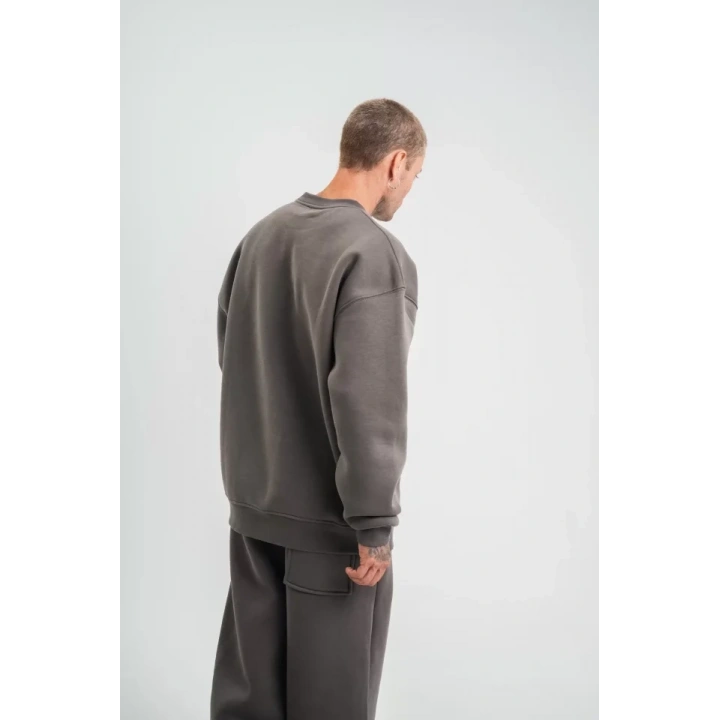 Uzun Kol Bisiklet Yaka Basic SweatShirt - Füme