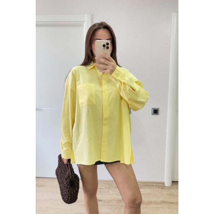 Yakalı Yandan Yırtmaçlı Gömlek - Sarı