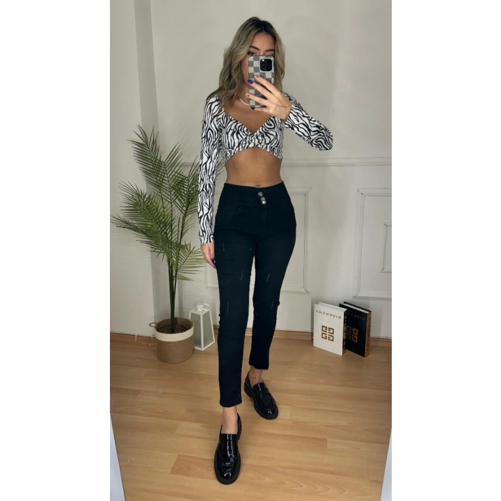 Yüksek Bel Likralı Kot Pantolon