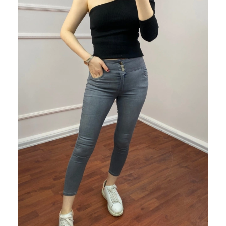 Yüksel Bel Likralı Kot Pantolon (Gri)