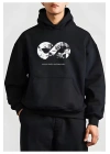 10 Kasıma Özel Üç İplik Kapşonlu Baskılı SweatShirt - Siyah