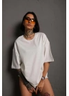 24/1 Düz A Kalite Oversize T-shirt - Beyaz