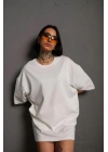 24/1 Düz A Kalite Oversize T-shirt - Beyaz