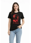 Atatürk Baskılı Tişört Kısa Kollu Bisiklet Yaka  T-Shirt - Siyah