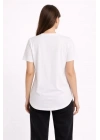 Basic T-Shirt Kısa Kol Bisiklet Yaka Oval Kesim Tişört - Beyaz