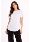 Basic T-Shirt Kısa Kol Bisiklet Yaka Oval Kesim Tişört - Beyaz