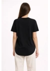 Basic T-Shirt Kısa Kol Bisiklet Yaka Oval Kesim Tişört - Siyah