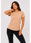 Basic Tişört Bisiklet Yaka Kısa Kol Günlük Yazlık Slim Fit T-Shirt - Bej
