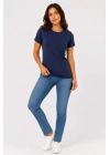 Basic Tişört Bisiklet Yaka Kısa Kol Günlük Yazlık Slim Fit T-Shirt - Lacivert