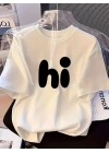 Baskılı Oversize Bisiklet Yaka T-shirt - Beyaz