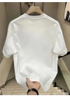 Baskılı Oversize Bisiklet Yaka T-shirt - Beyaz