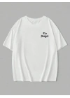 Baskılı Oversize Bisiklet Yaka T-shirt - Beyaz