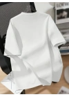 Baskılı Oversize Bisiklet Yaka T-shirt - Beyaz