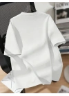 Baskılı Oversize Bisiklet Yaka T-shirt - Beyaz