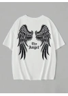 Baskılı Oversize Bisiklet Yaka T-shirt - Beyaz