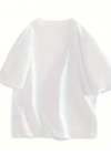 Baskılı Oversize Bisiklet Yaka T-shirt - Beyaz