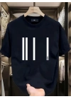 Baskılı Oversize Bisiklet Yaka T-shirt - Siyah